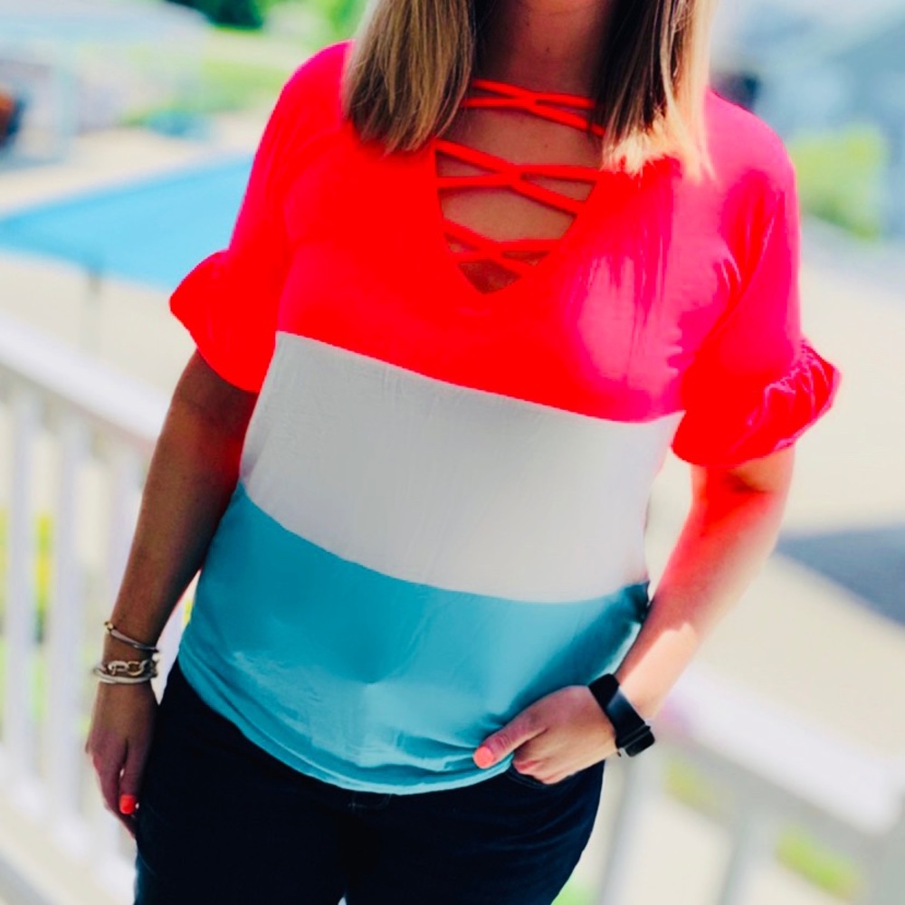 Ruffle Sleeve Color Block Top